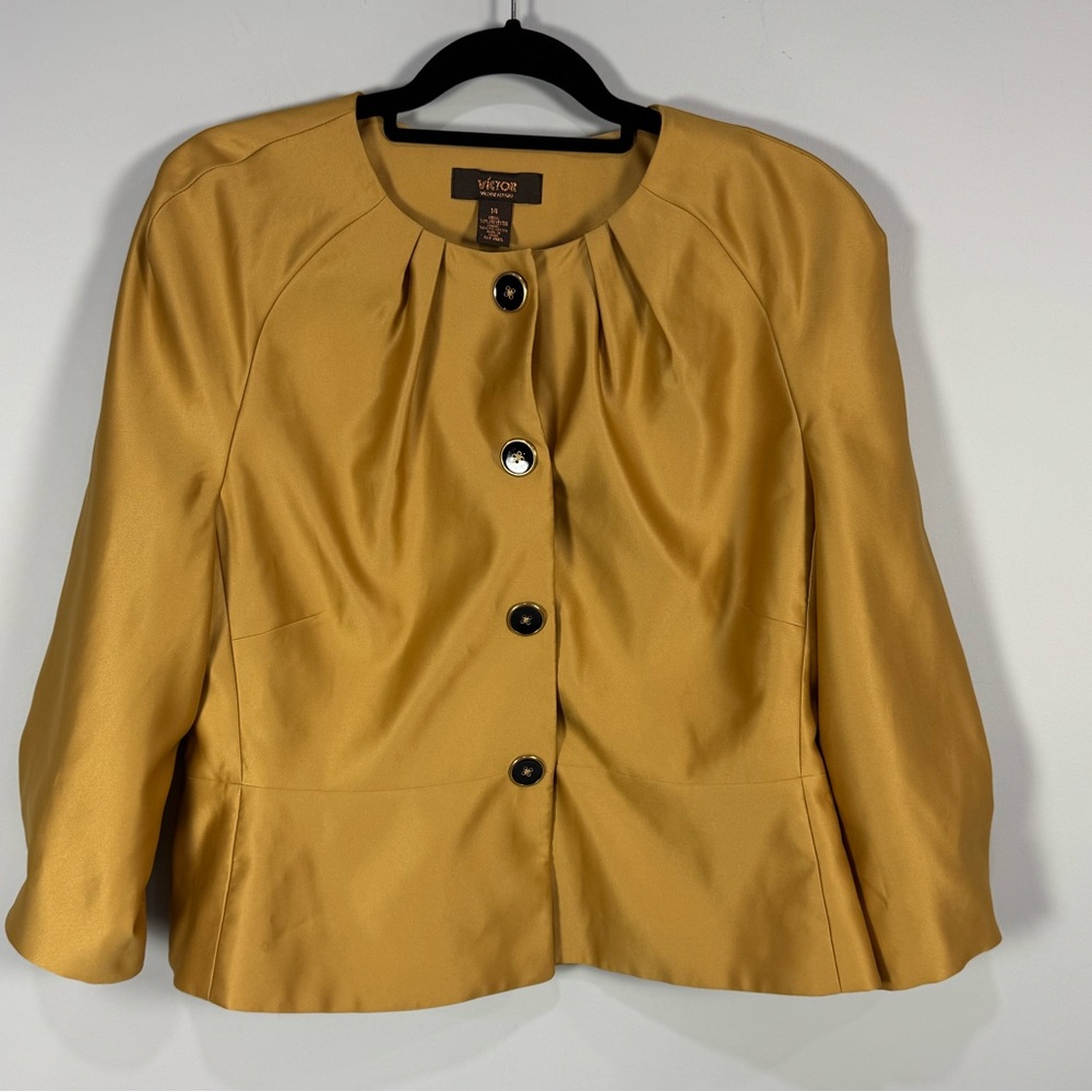 NWT VICTOR ALFARO gold toned snap button blazer jacket Sz 14